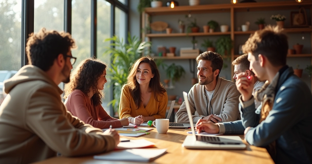 Grupo de adultos neurodivergentes em encontro acolhedor